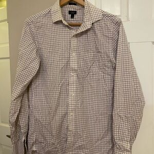 J. Crew Men's Checkered Shirt - Brown and White